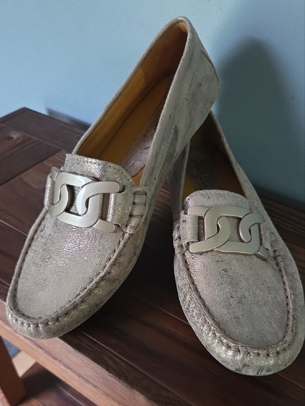 Vaneli Metallic Pewter Chain-Link Loafers